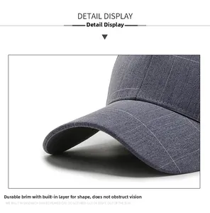 Detail of grey plaid baseball cap showing the sturdy brim and high-quality fabric texture