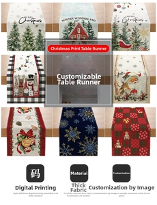 Detail showing 9 festive Christmas table runner patterns with digital printing