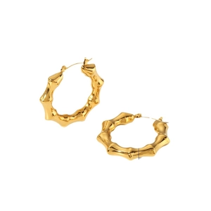 Minimalist 18K gold plated stainless steel bamboo hoop earrings with polished finish