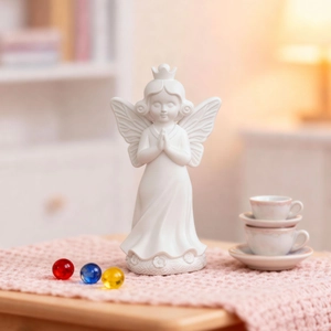 Detailed view of a white matte angel mold for resin DIY crafts and plaster decor
