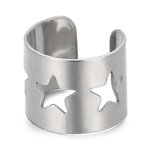 Unisex silver star-shaped cutout ear cuff in polished stainless steel for punk style