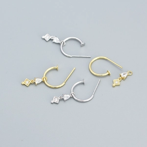 925 Sterling Silver Huggie Hoop Drop Earrings With Waterdrop Square Cubic Zirconia Pendants For Women