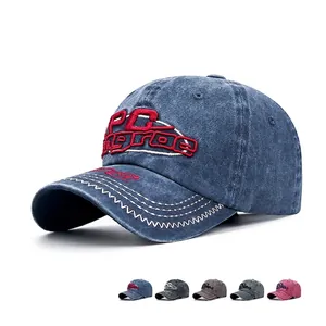 Washed Cotton Baseball Cap 3D Letter Embroidery Distressed Vintage Style Adjustable Sunshade Hat
