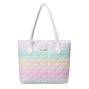 Gradient rhombic pattern tote bag with white handles and Sunnycity logo on white backdrop