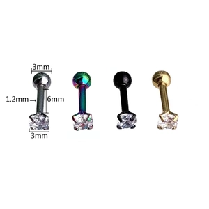 Minimalist stainless steel zircon ear studs in silver, gold, black and rainbow finish