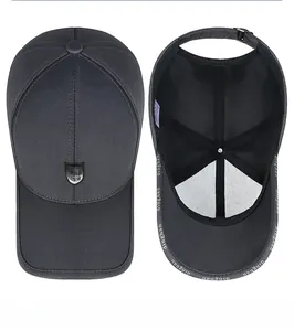Detail view of dark grey business cap showing cotton fabric and inner sweatband