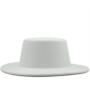 Flat Top Boater Hat Solid Color Wool Felt Wide Brim Fedora Jazz Cap Elegant Formal Church Hat For Women Men