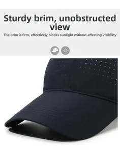 Macro shot of breathable mesh fabric and reinforced stitching on a quick-dry baseball cap