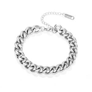 Minimalist chunky titanium steel Cuban chain bracelet with K18 tag and lobster clasp