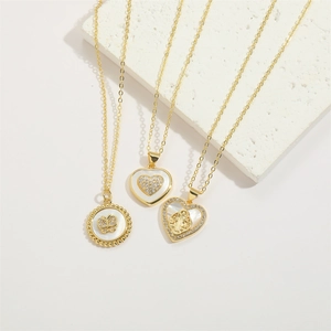 14K gold plated necklaces featuring heart and shell pendants with butterfly zircon accents