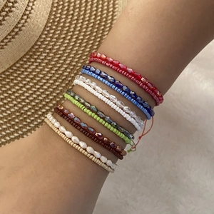 Handmade Woven Beaded Bracelet Crystal Seed Bead Adjustable Bohemian Summer Vacation Jewelry For Women Girl