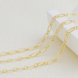 18K gold plated matte oval textured link chain for DIY necklace and bracelet jewelry