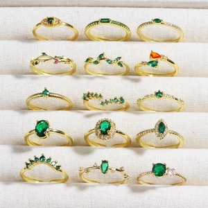 Adjustable Open Rings 18K Gold Plated Copper Green White Zircon Micro Inlaid Minimalist Fashion Jewelry For Women