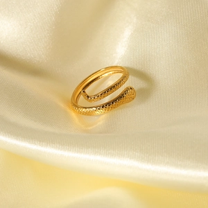 Adjustable 18K gold plated stainless steel snake ring with realistic scale texture