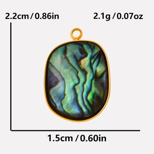 Detailed size view of oval abalone shell pendant with gold stainless steel frame