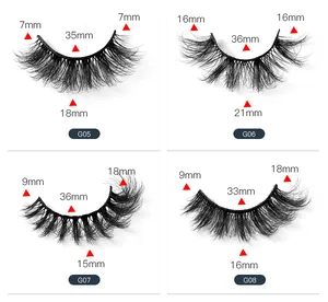 Detailed size chart showing eyelash lengths for messy voluminous false eyelashes styles