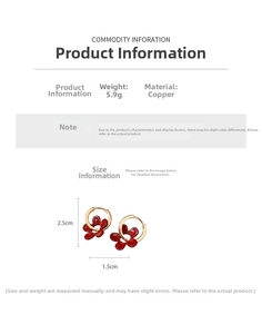 Détails des boucles d'oreilles fleurs rouges en cuivre avec dimensions et poids