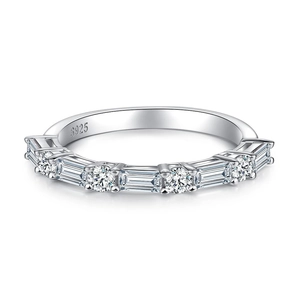 S925 sterling silver eternity ring featuring rainbow alternating square and round crystals