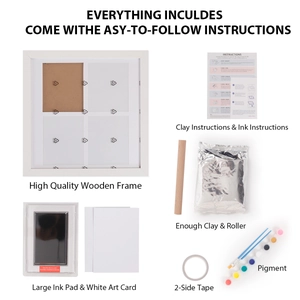DIY pet paw print frame kit with non-toxic ink pad, clay, and painting supplies