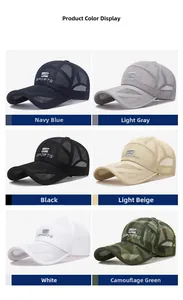 Sechs Mesh-Basecaps in verschiedenen Farben mit atmungsaktivem Stoff und Sport-Stickerei