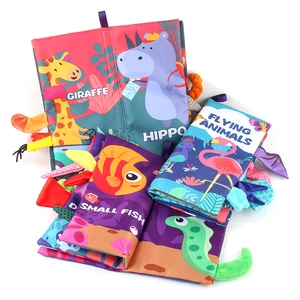 Interactive soft baby cloth book set with colorful animal tails and sensory textures