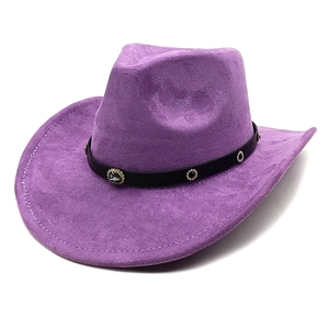 Violetter Wildleder Cowboyhut mit breiter Krempe, Strass-Lederband und Juwelen-Detail