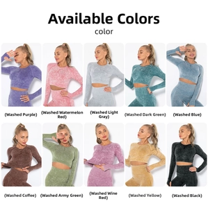 Collage of 10 different colors for women's washed seamless yoga long sleeve set