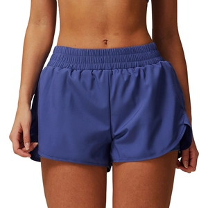 Short de yoga bleu à taille haute séchage rapide avec ceinture élastique froncée