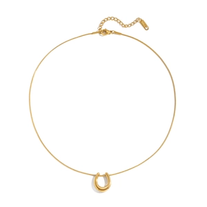 Minimalist 18K gold plated stainless steel U-shaped horseshoe pendant necklace for women