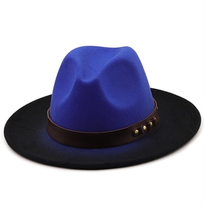 Classic royal blue and black gradient wool fedora with brown leather band and gold studs