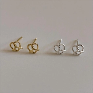 Pretzel Heart Twisted Line Stud Earrings 925 Sterling Silver Minimalist Elegant Fashion Jewelry Accessories For Women