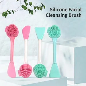 Double Sided Silicone Facial Cleansing Brush Manual Face Wash Massage Mask Applicator Spatula Skin Care Tool Soft Long Handle