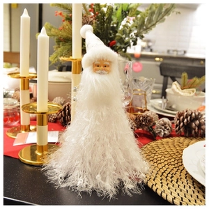 Plush Santa Claus tabletop decoration with layered white tassels and pointed hat ornament