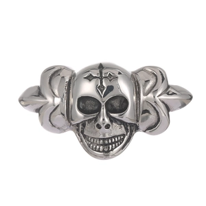 Punk style silver skull charm with wings and cross pattern for leather bracelets