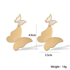 Detailed size specifications of matte gold butterfly earrings with dimensions and weight