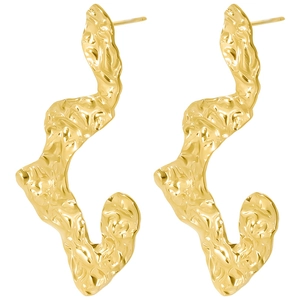 Minimalist 304 stainless steel golden wave stud earrings with lava texture