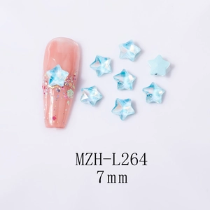 Detailed view of 7mm iridescent blue star glass rhinestones for 3D nail art decoration