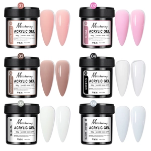 Overview of six shades of 150g acrylic extension gel from nude to white tones