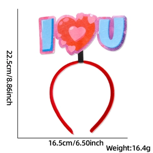 Detail view of heart headband showing dimensions 22.5x16.5cm and light 16.4g weight