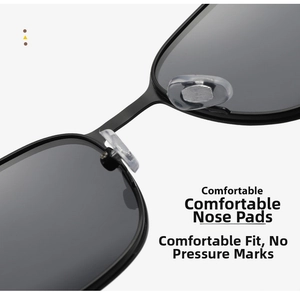 Detail of comfortable silicone nose pads and slim metal frame on polarized sunglasses
