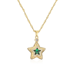 Elegant gold necklace with star-shaped pendant featuring green gemstone inlay and zircon