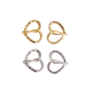 18k gold plated heart-shaped twisted earrings in gold and silver with textured surface