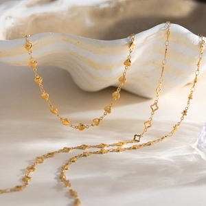 Colliers en acier inoxydable plaqué or 18K avec pendentifs cœur, étoile et trèfle