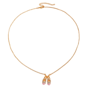 Detailed view of ballet slippers pendant with pink enamel and sparkling crystals