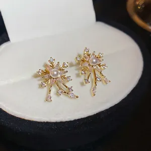 French vintage pearl and flower earrings with crystals in a jewelry box for women