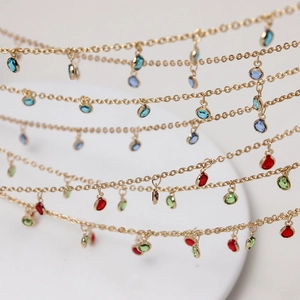 DIY Jewelry Making Chain Copper Plated Colorful Round Zircon Charms For Bracelet Necklace Crafting Components