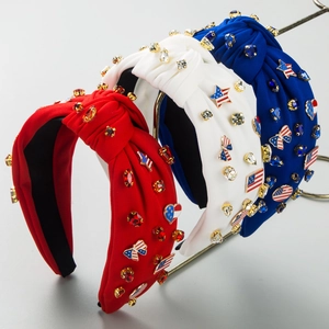 American Flag Knotted Wide Headband Rhinestone Patriotic Stars And Stripes Heart Hair Band Independence Day Party Women Accessory
