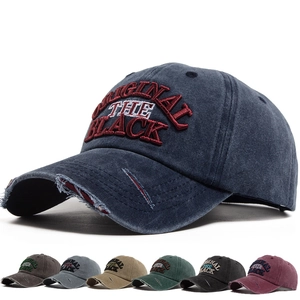 Distressed Washed Cotton Baseball Cap Vintage Letter Embroidery Adjustable Sun Hat Unisex Streetwear Retro Style