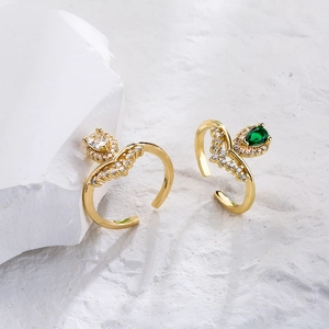 Elegant Copper Adjustable Ring Micro Pave Pear Zircon Gold Plated Open Finger Jewelry For Women Trendy Luxury Style