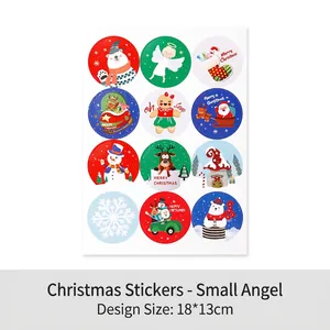 Christmas kraft paper sticker sheet with 12 holiday designs 18x13cm set